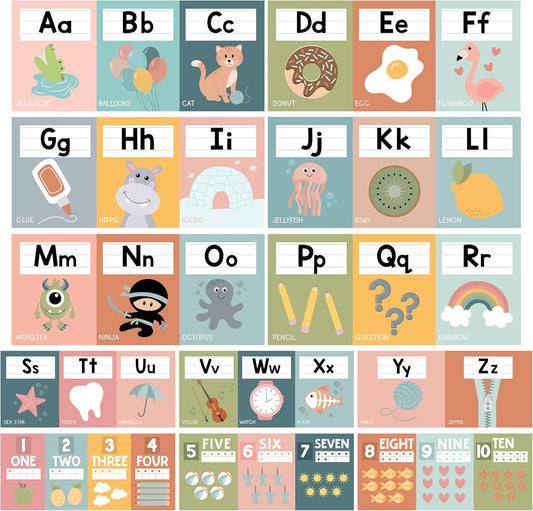 Kit de inicio de letras y números: paquete de 12 pósteres bohemios