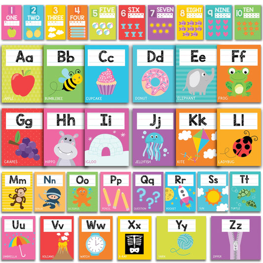 Kit de inicio de letras y números: paquete de 12 carteles coloridos