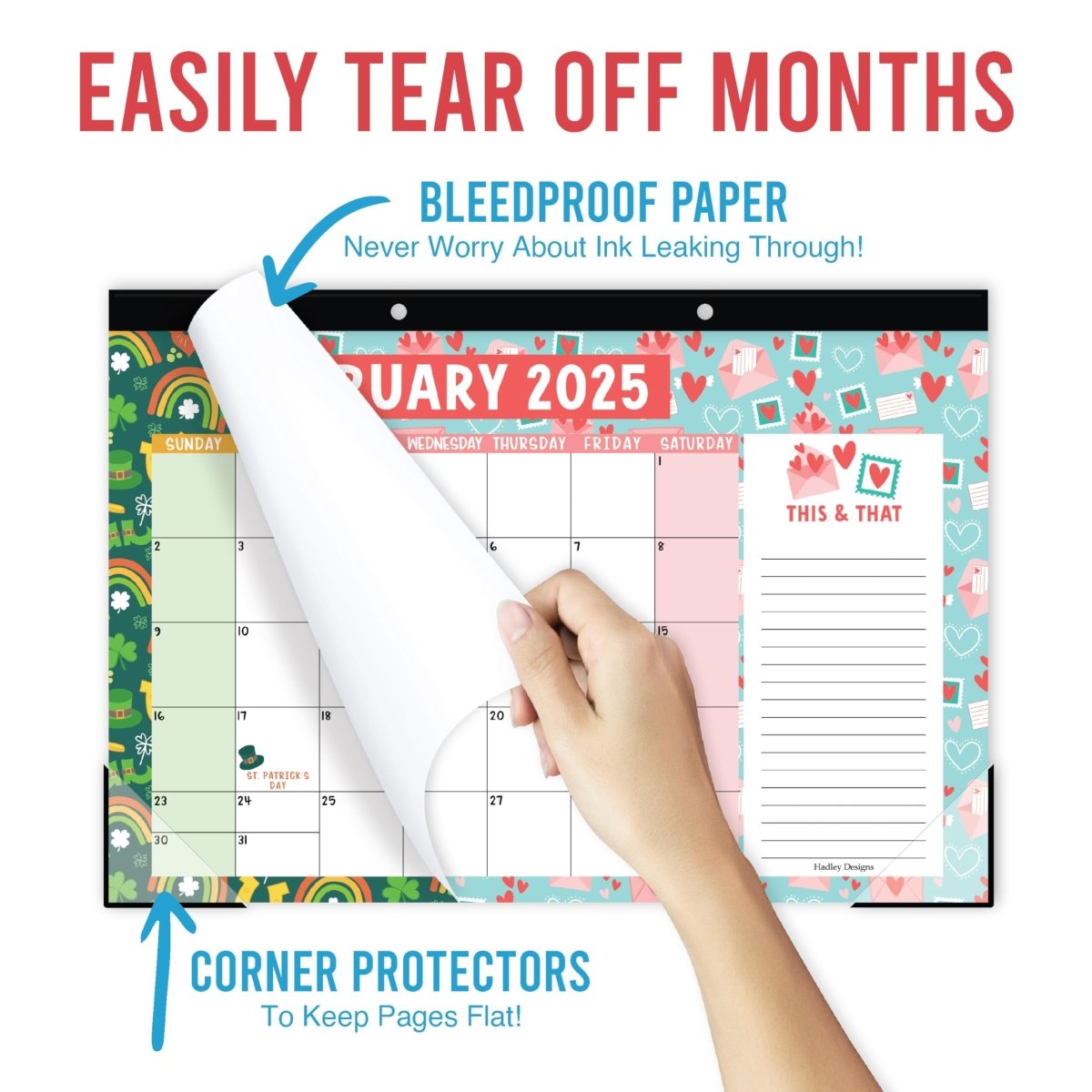18 Month Large Doodle Desk Calendar: 2025 - 2026 - Hadley Designs Prek