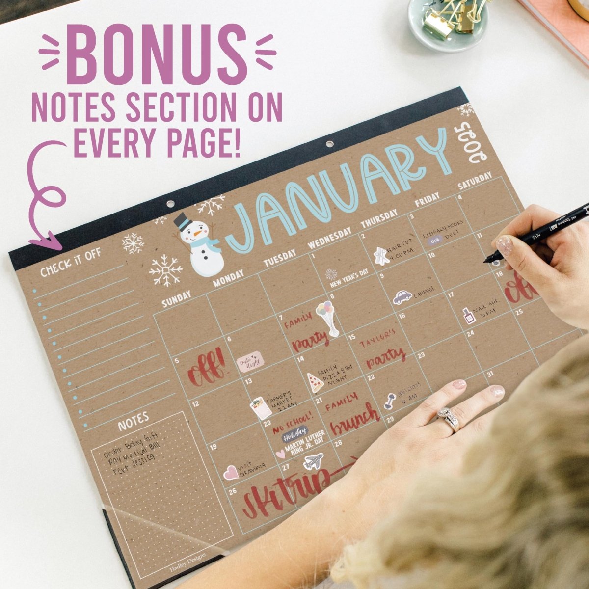 18 Month Large Kraft Desk Calendar: 2025 - 2026 - Hadley Designs Prek