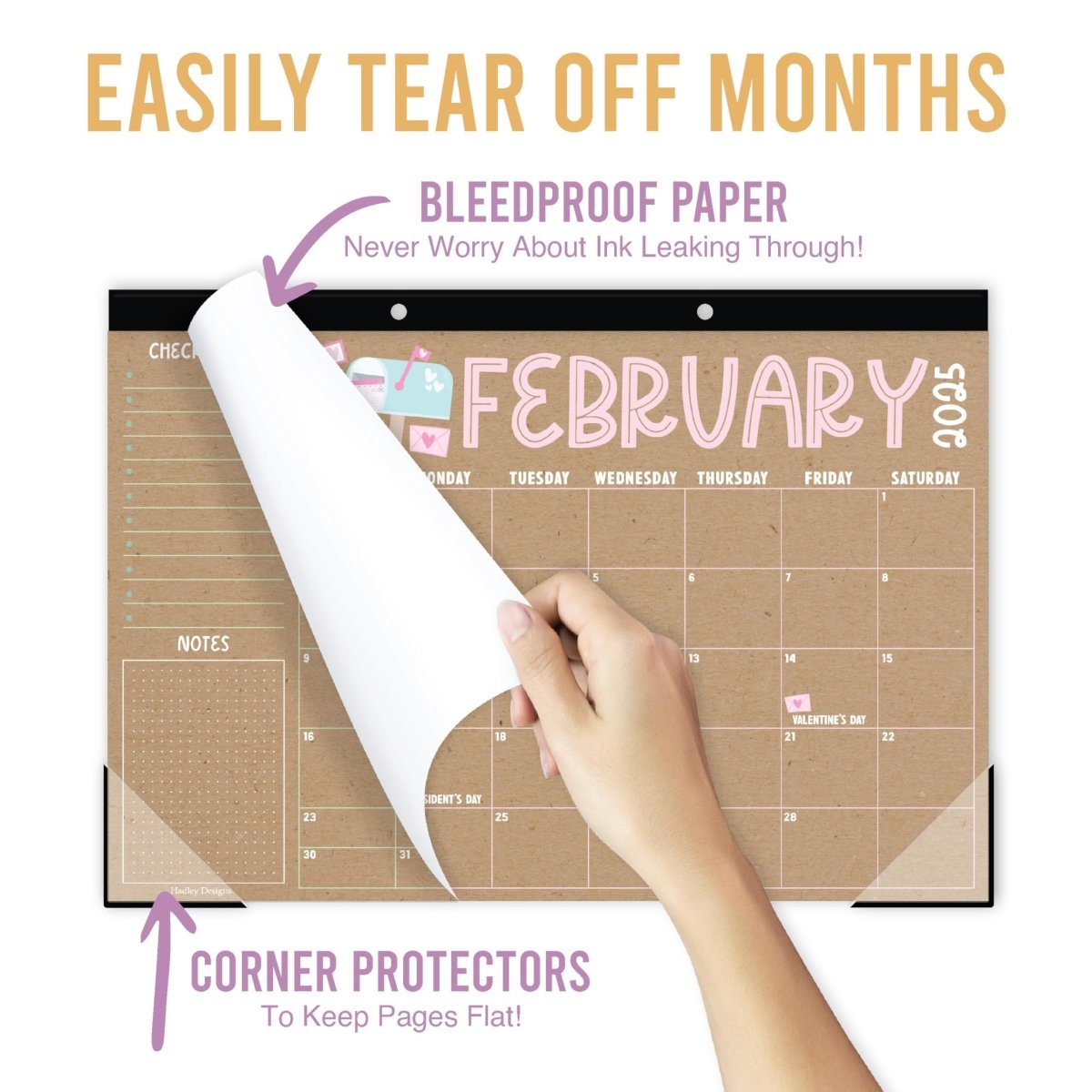 18 Month Large Kraft Desk Calendar: 2025 - 2026 - Hadley Designs Prek