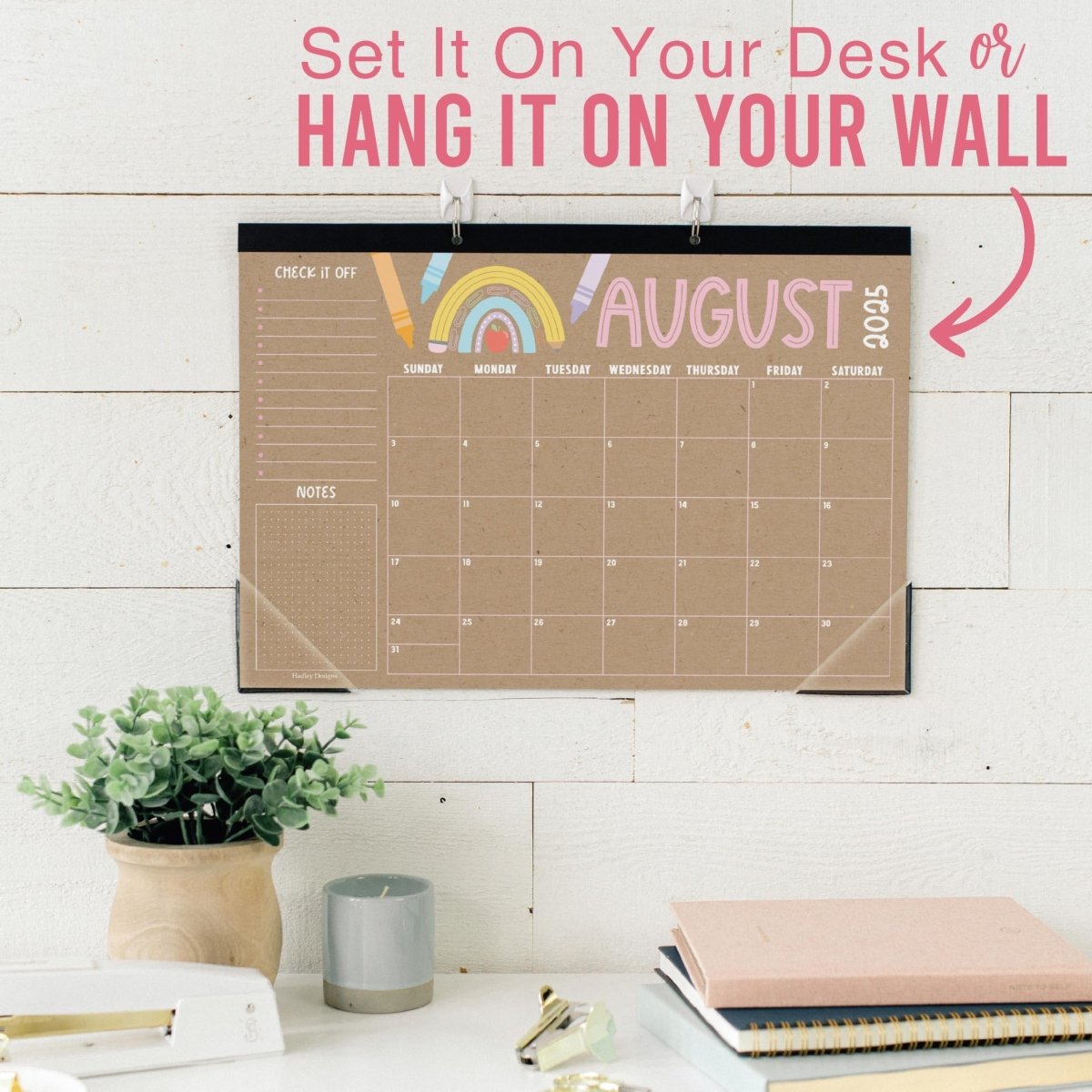 18 Month Large Kraft Desk Calendar: 2025 - 2026 - Hadley Designs Prek
