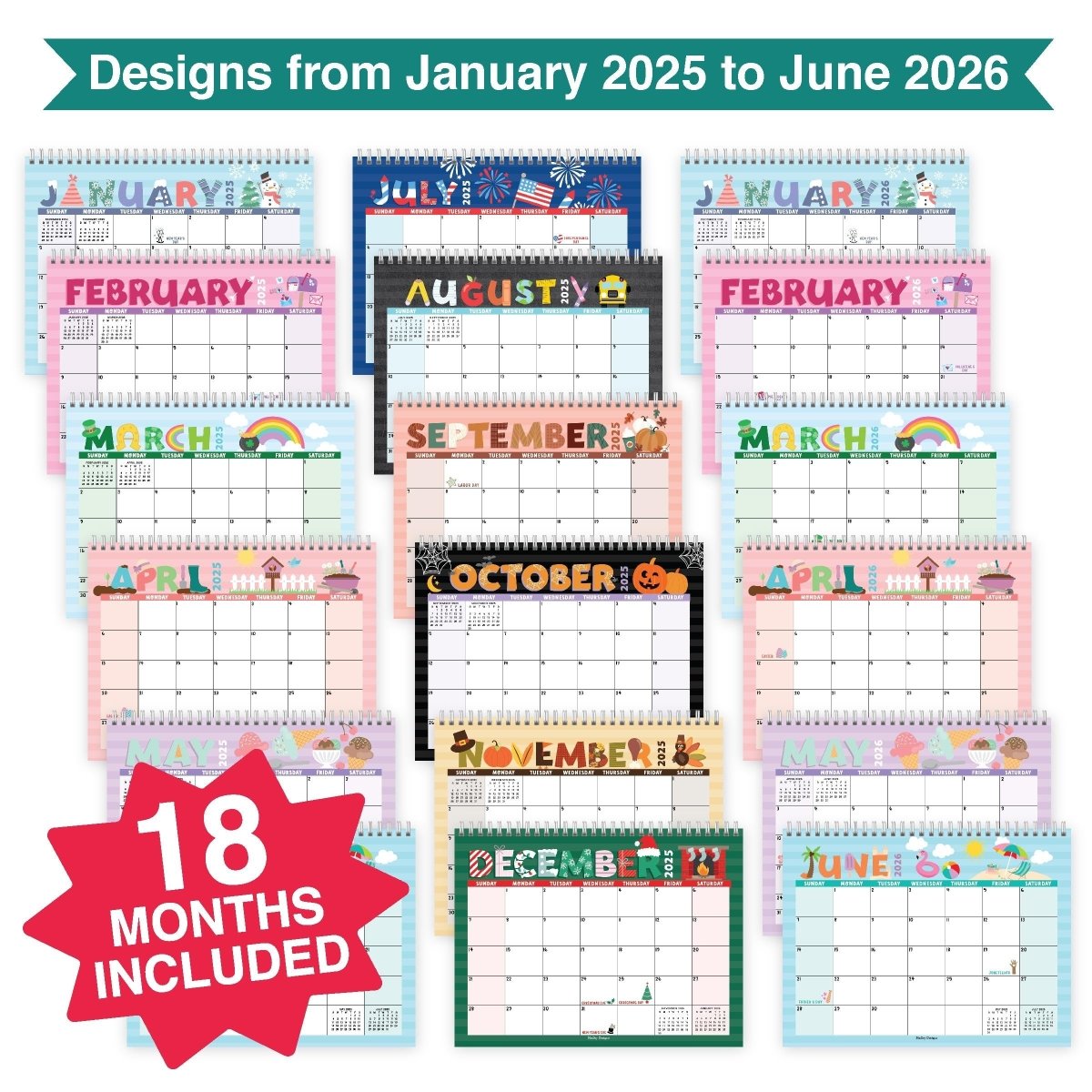 18 Month Standing Flip Desk Calendar: 2025 - 2026 - Hadley Designs Prek