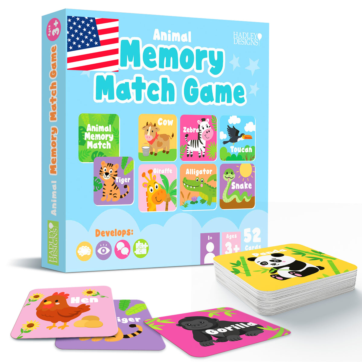 Animal Memory Matching Game for Kids Ages 3+ - 52 Picture Cards