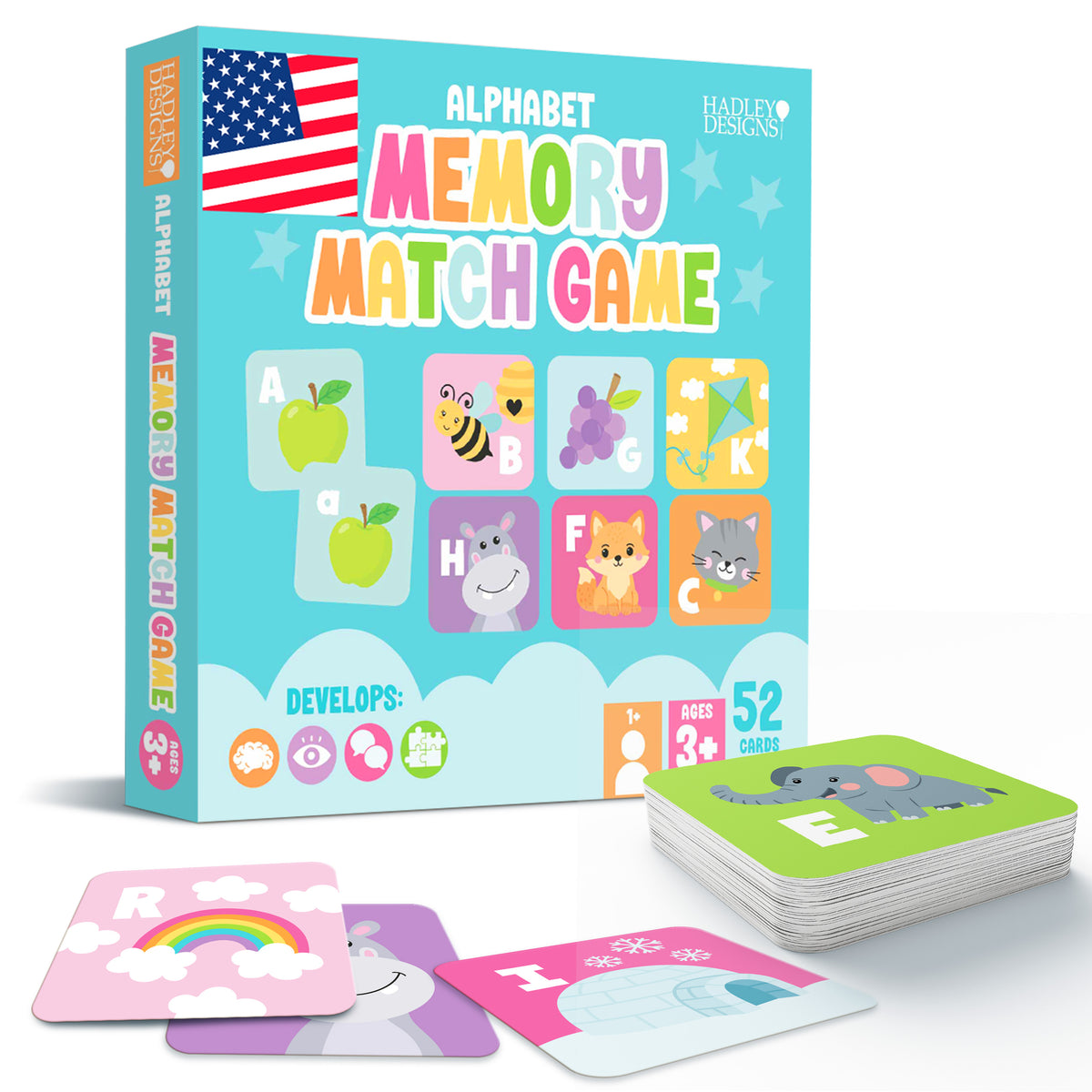 Alphabet Memory Matching Game for Kids Ages 3+ - 52 Picture Cards