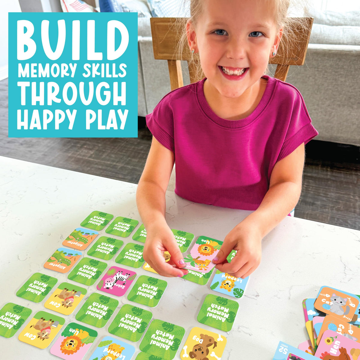 Animal Memory Matching Game for Kids Ages 3+ - 52 Picture Cards