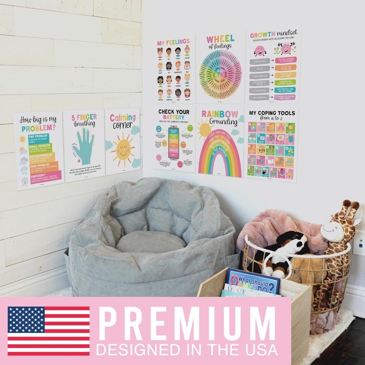 9 Colorful Calming Corner Posters For Classroom Must Haves For Teachers - Calm Down Corner Supplies Elementary, Feelings Chart For Kids Ages 4 - 8, Emotions Chart For Kids, Calming Corner Items Kids - Hadley Designs Prek