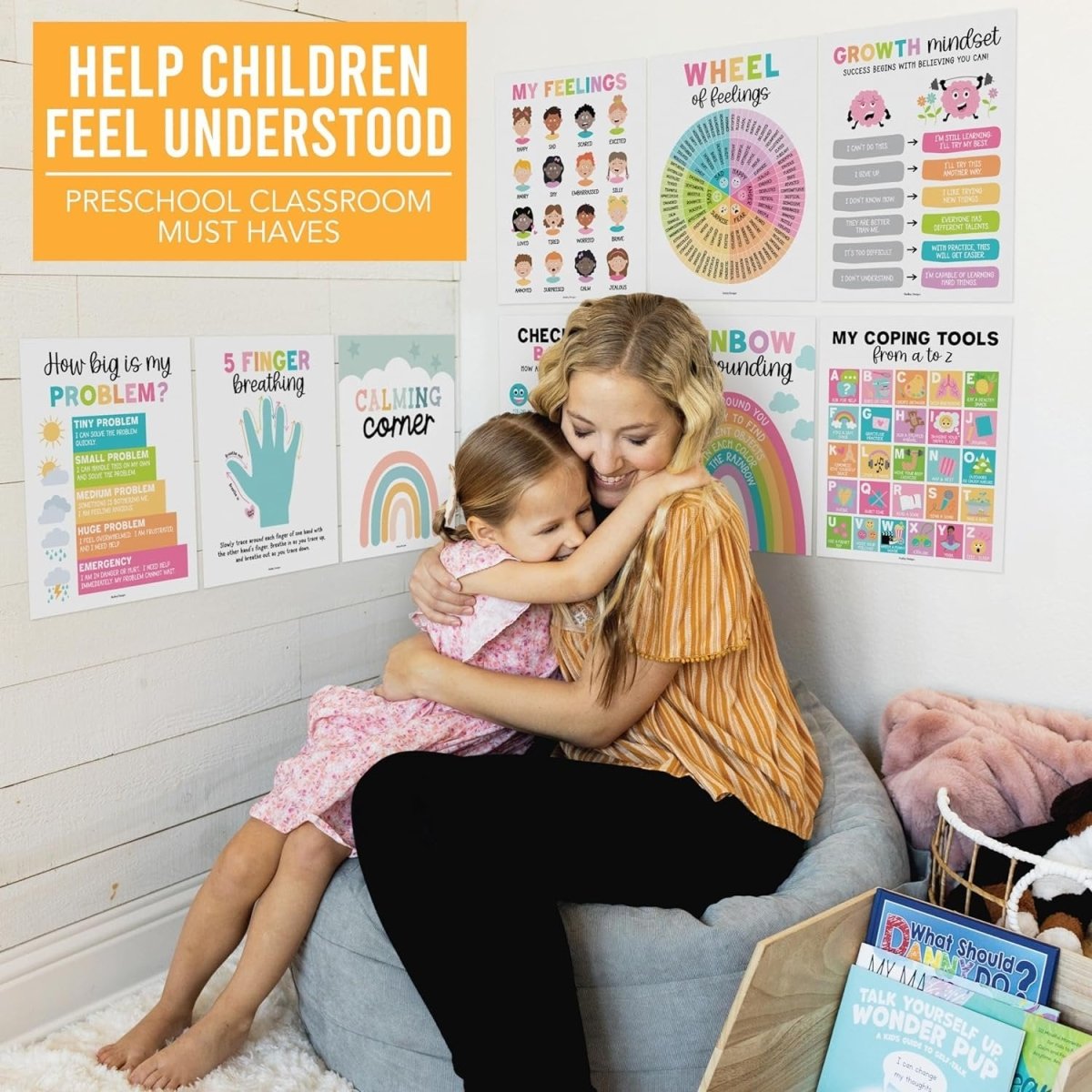9 Colorful Calming Corner Posters For Classroom Must Haves For Teachers - Calm Down Corner Supplies Elementary, Feelings Chart For Kids Ages 4 - 8, Emotions Chart For Kids, Calming Corner Items Kids - Hadley Designs Prek