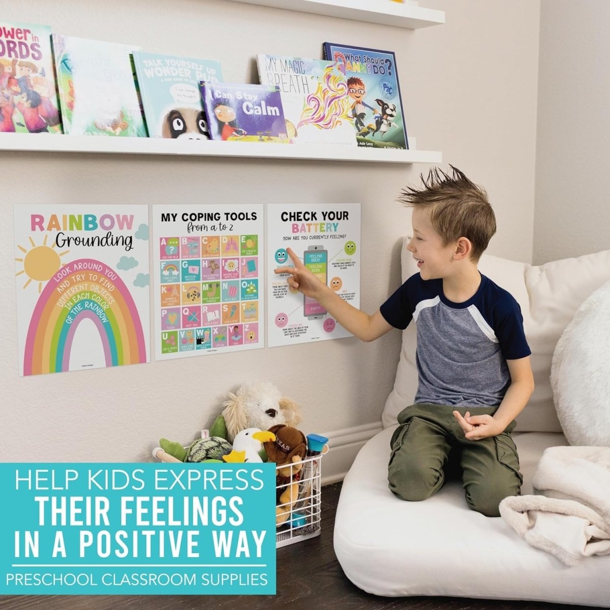 9 Colorful Calming Corner Posters For Classroom Must Haves For Teachers - Calm Down Corner Supplies Elementary, Feelings Chart For Kids Ages 4 - 8, Emotions Chart For Kids, Calming Corner Items Kids - Hadley Designs Prek