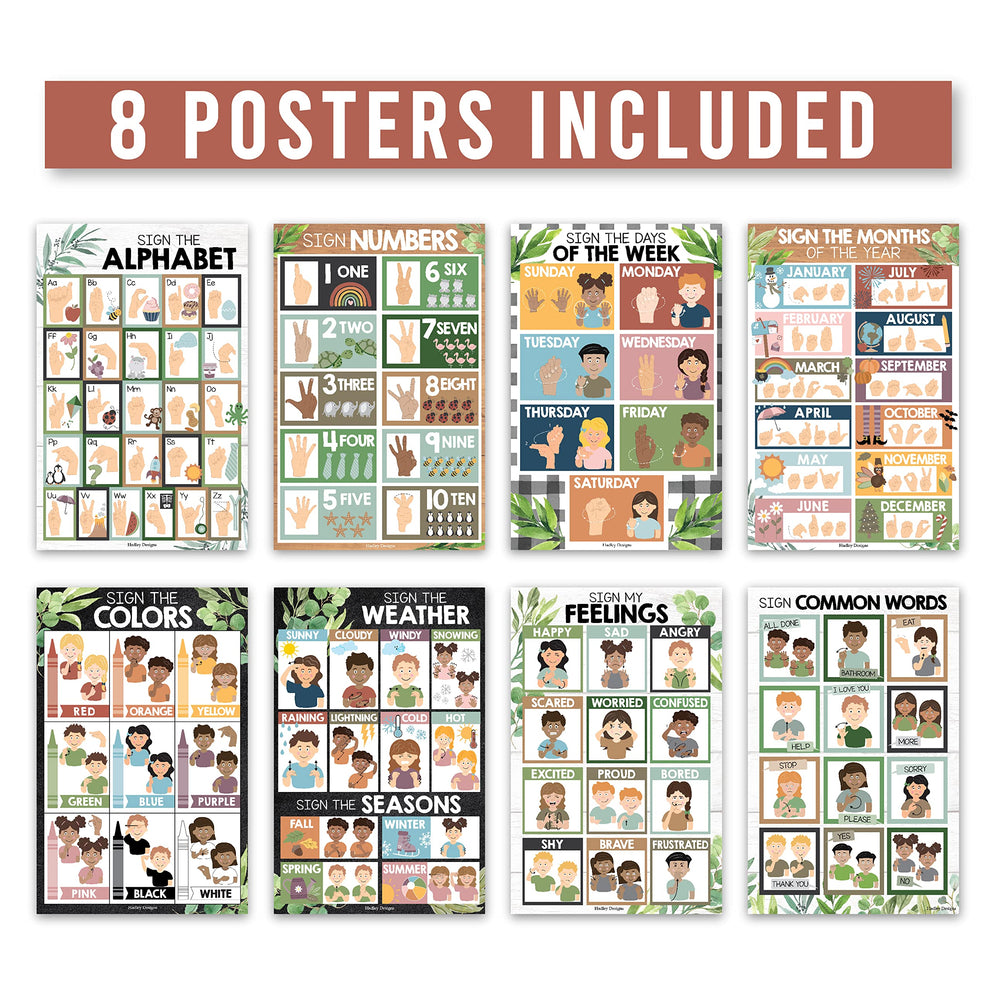 ASL Sign Language Kit: Greenery 8 Poster Set – Hadley Designs Prek