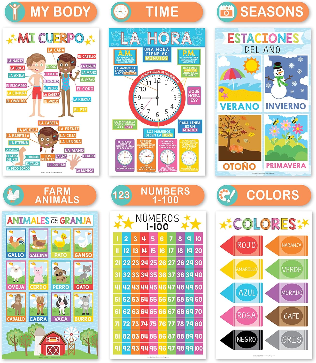 Spanish Pre-K Kit, Colorful 12 Poster Pack