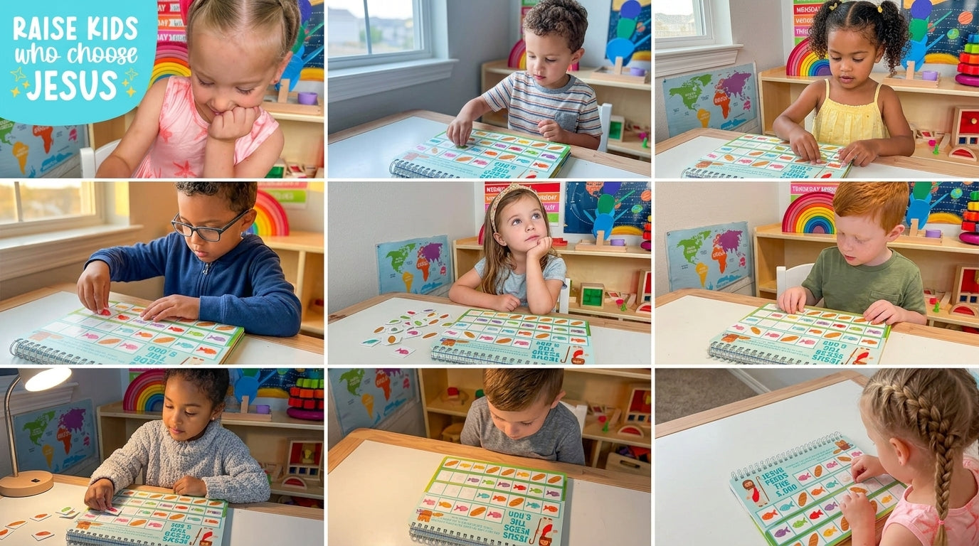 Child playing with the Bible Busy Book