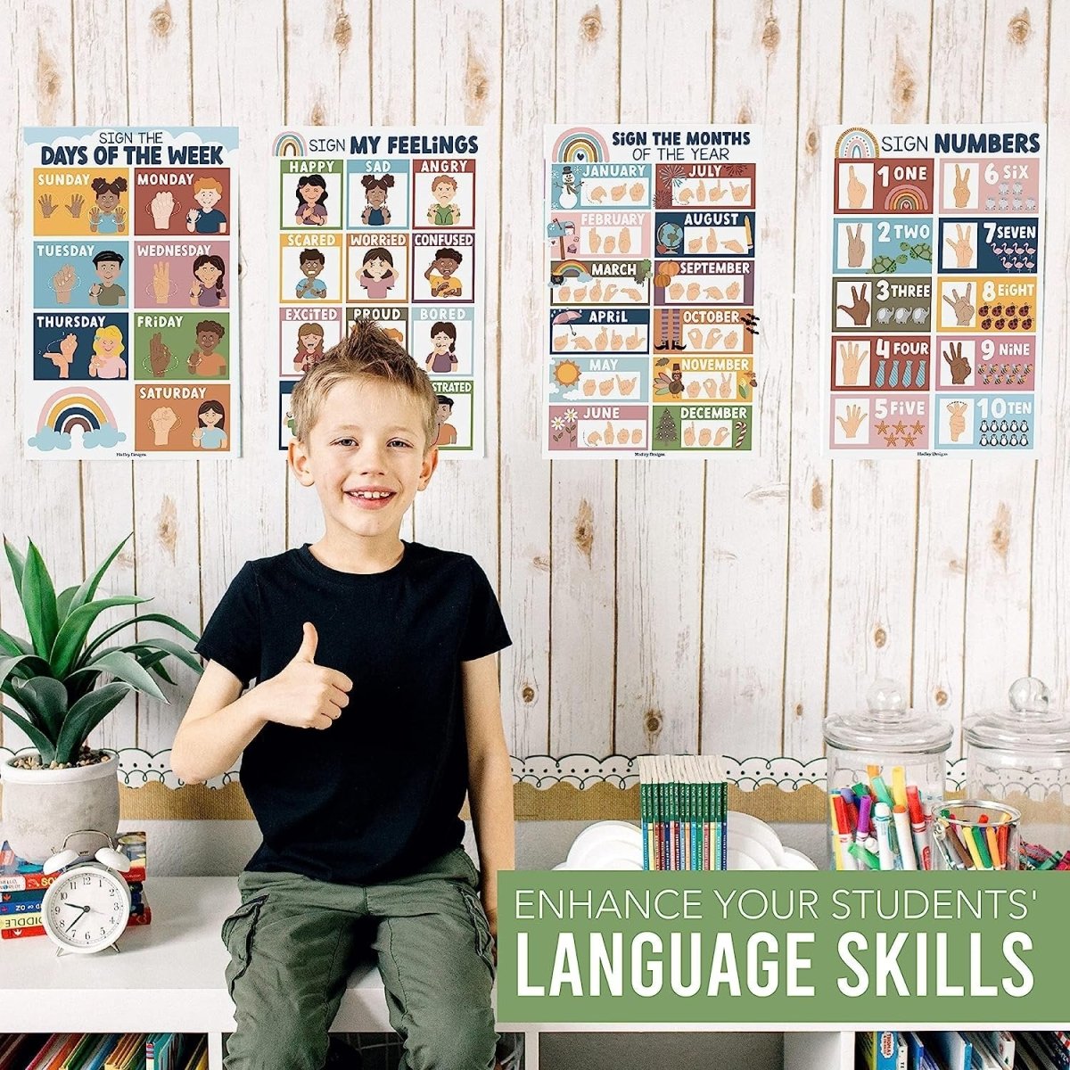 ASL Sign Language Kit: Boho 8 Poster Set - Hadley Designs Prek