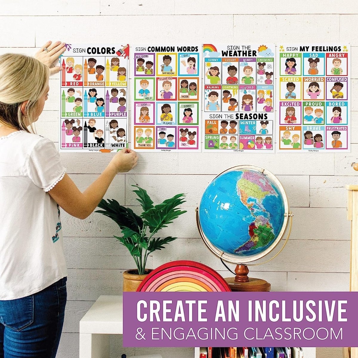 ASL Sign Language Kit: Colorful 8 Poster Set - Hadley Designs Prek