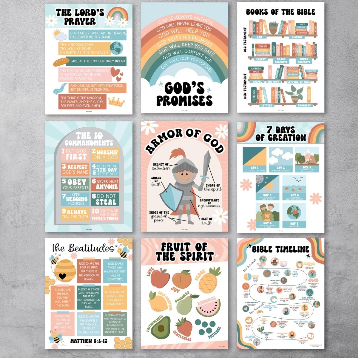 Bible Learning Kit, Retro 9 Poster Pack - Hadley Designs Prek
