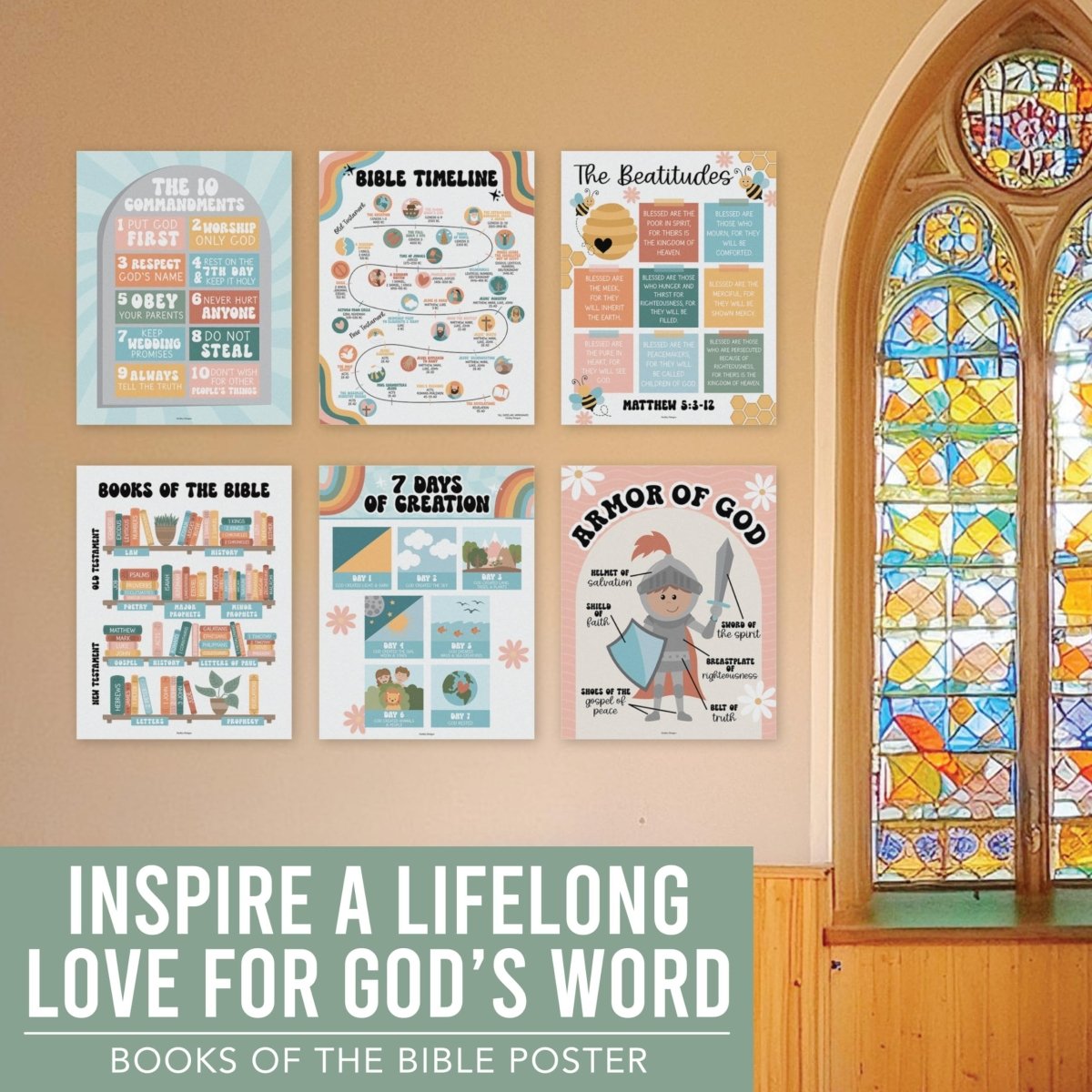 Bible Learning Kit, Retro 9 Poster Pack - Hadley Designs Prek