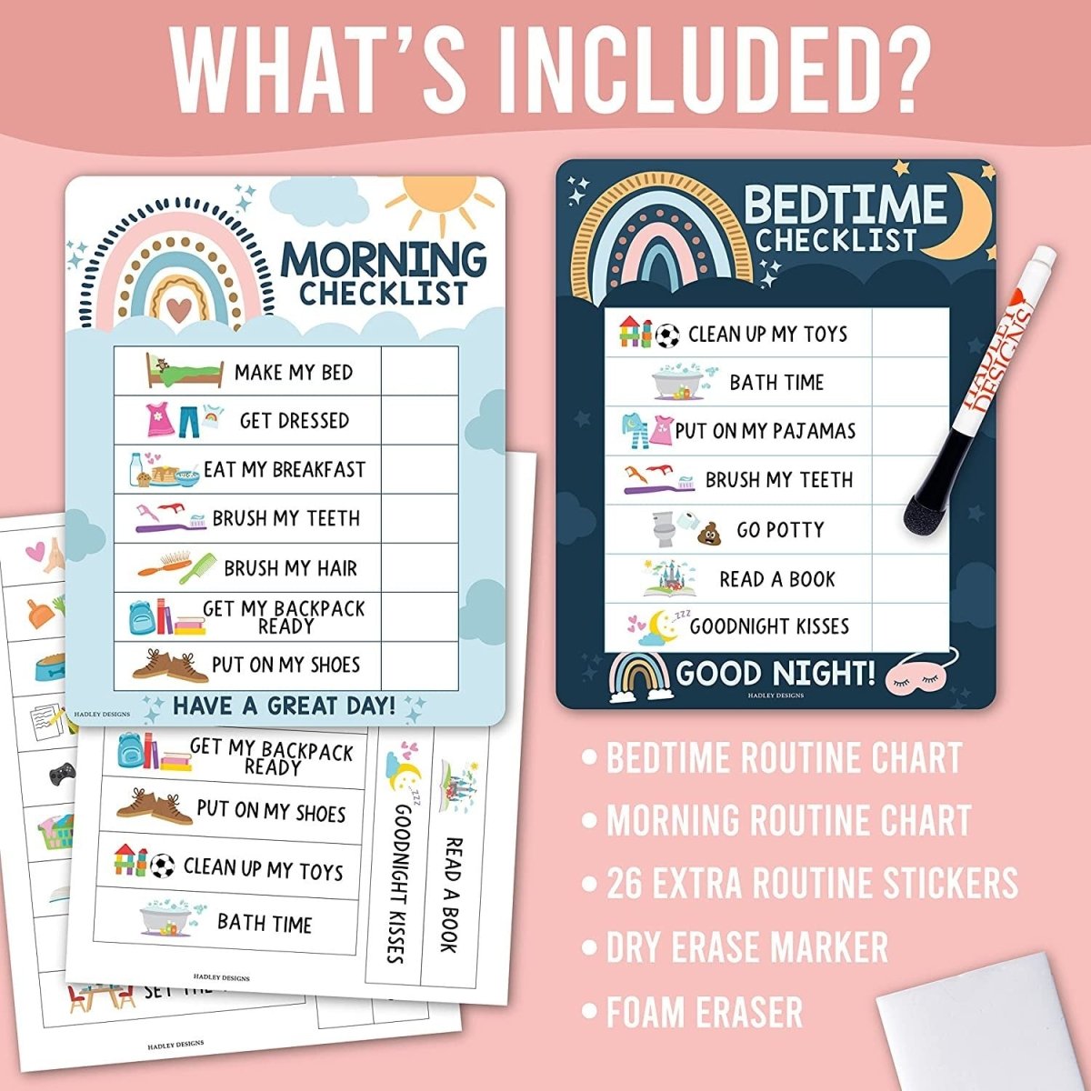 Boho Rainbow Day & Night Routine Charts | Daily Schedule | Educational Charts - Hadley Designs Prek