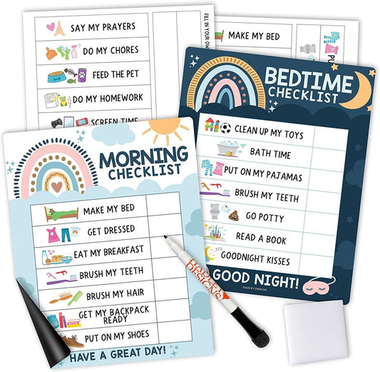 Boho Rainbow Day & Night Routine Charts | Daily Schedule | Educational Charts - Hadley Designs Prek