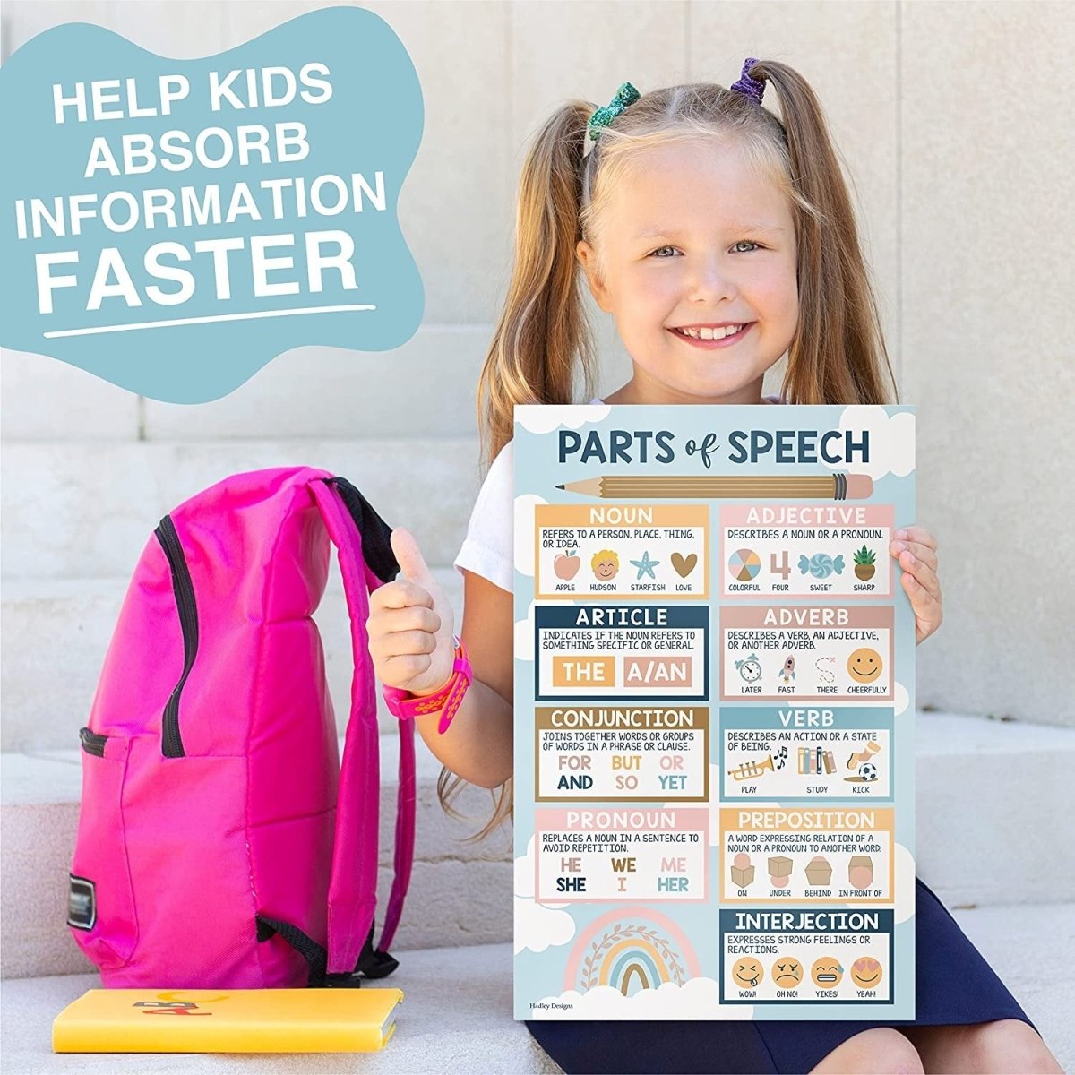 Boho Rainbow Grammar Posters - Hadley Designs Prek