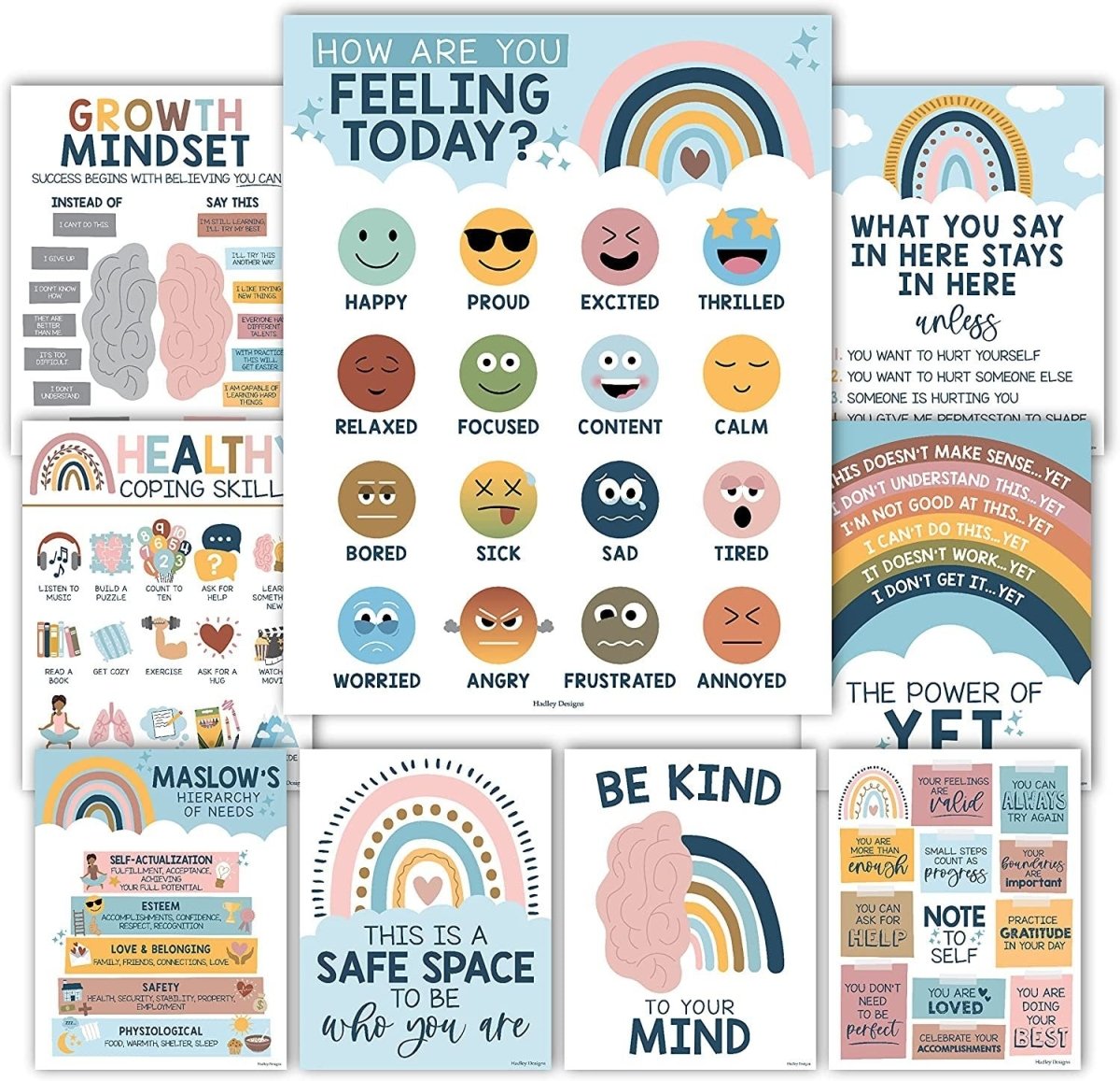 Boho Rainbow Mental Health Posters - Hadley Designs Prek