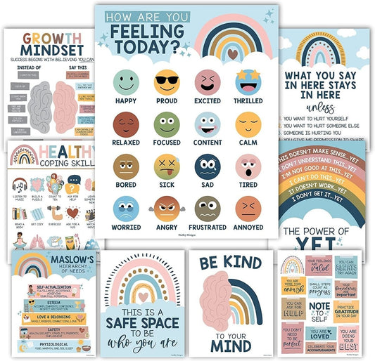 Boho Rainbow Mental Health Posters - Hadley Designs Prek