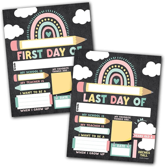 Boho Rainbow Vertical Back to School Signs - Hadley Designs Prek