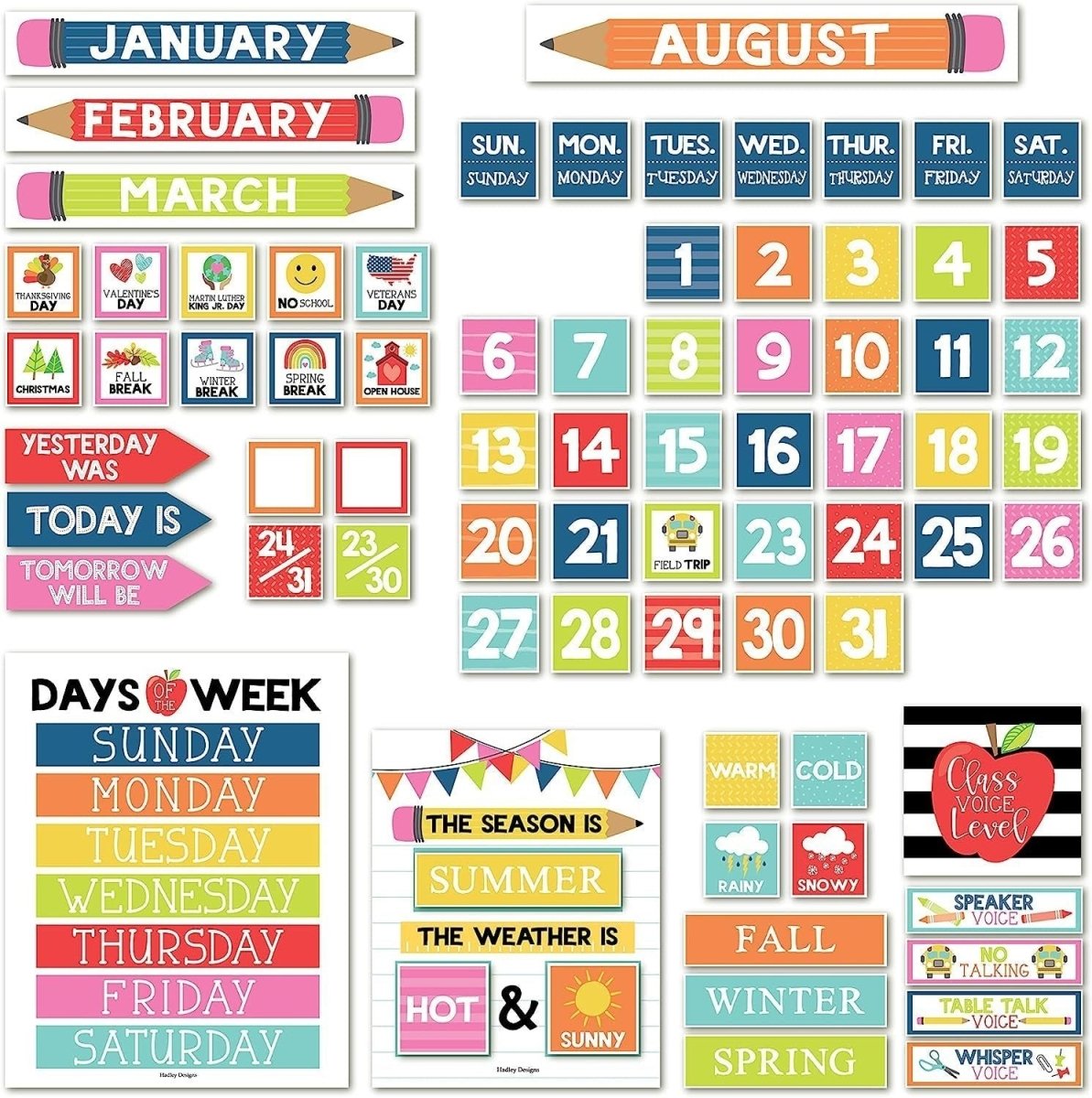 Colorful Classroom Calendar - Hadley Designs Prek