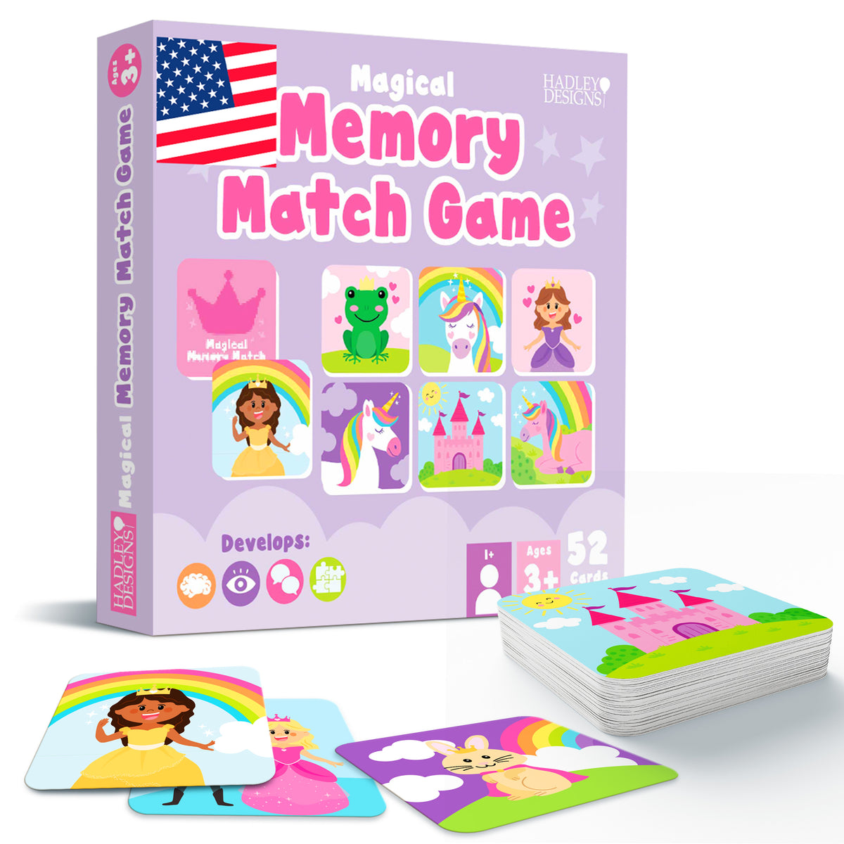 Princess Unicorn Memory Matching Game for Kids 3+ - 52 Cards