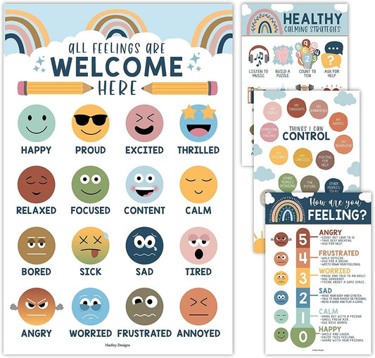 Emotional Intelligence Growth Kit: Boho 4 Poster Pack - Hadley Designs Prek