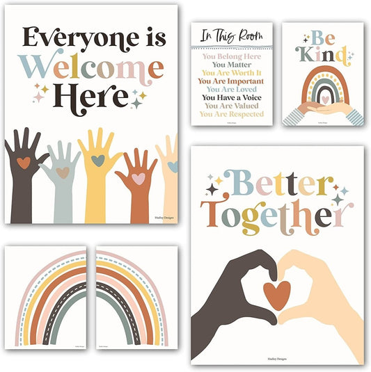 Everyone Belongs Kindness Kit: Boho 6 Poster Pack - Hadley Designs Prek