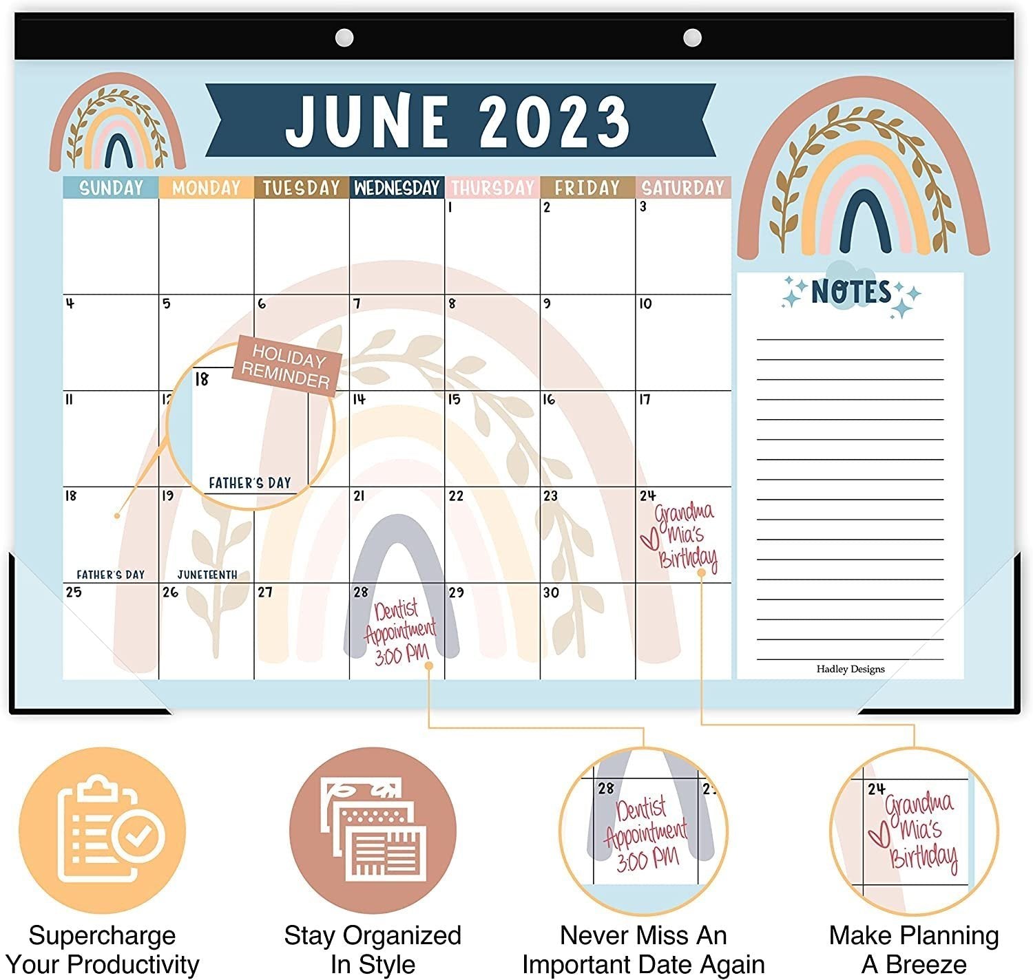 Boho Large Desk Calendar 2023-2024 Calendar Desk Pad - 18 Month Calendar For Desk Calendars 2023-2024, 2023 Desk Planner 2023 Desk Calendar 11x17, Large Calendar 2023-2024 For Wall Calender 2023