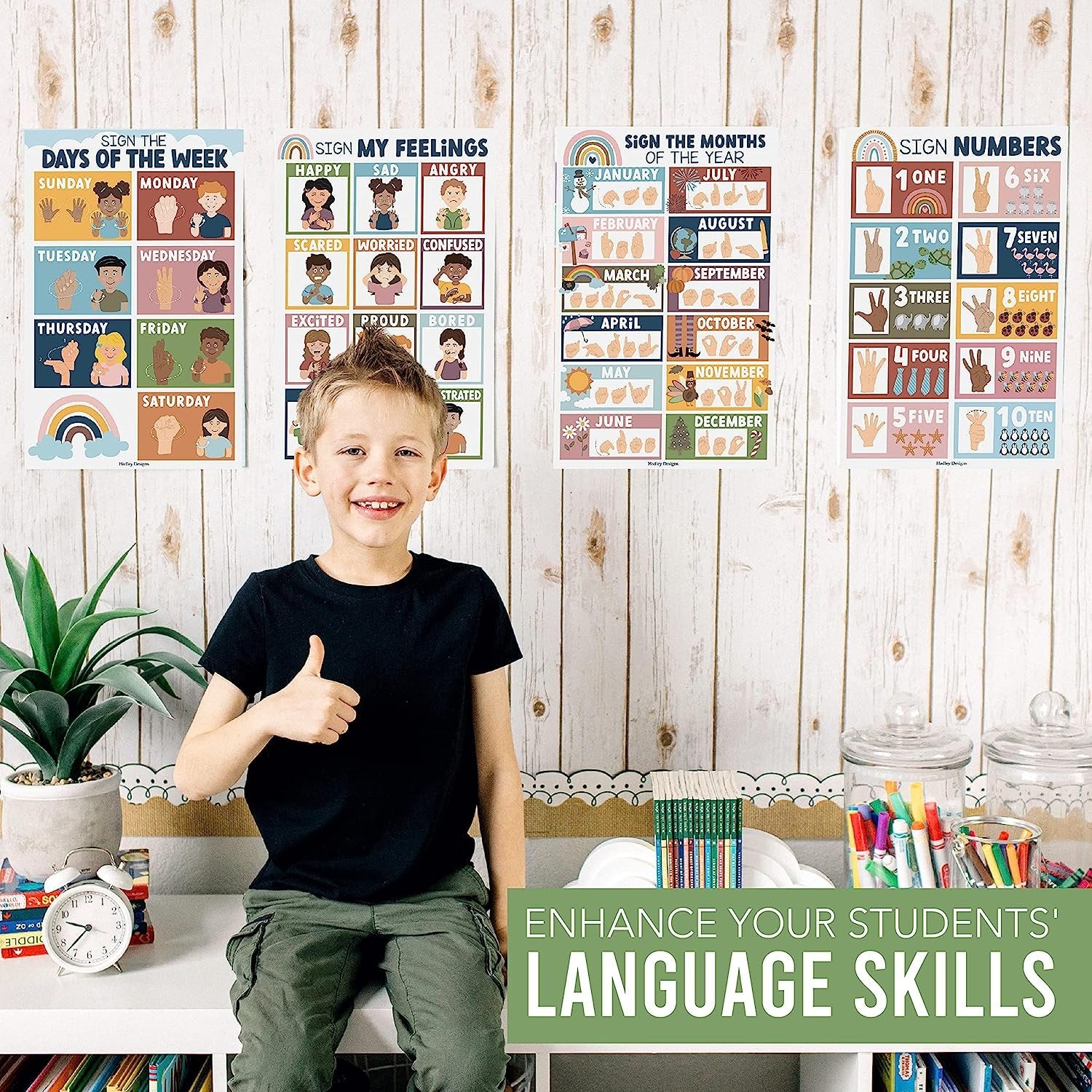 ASL Sign Language Kit: Boho 8 Poster Set