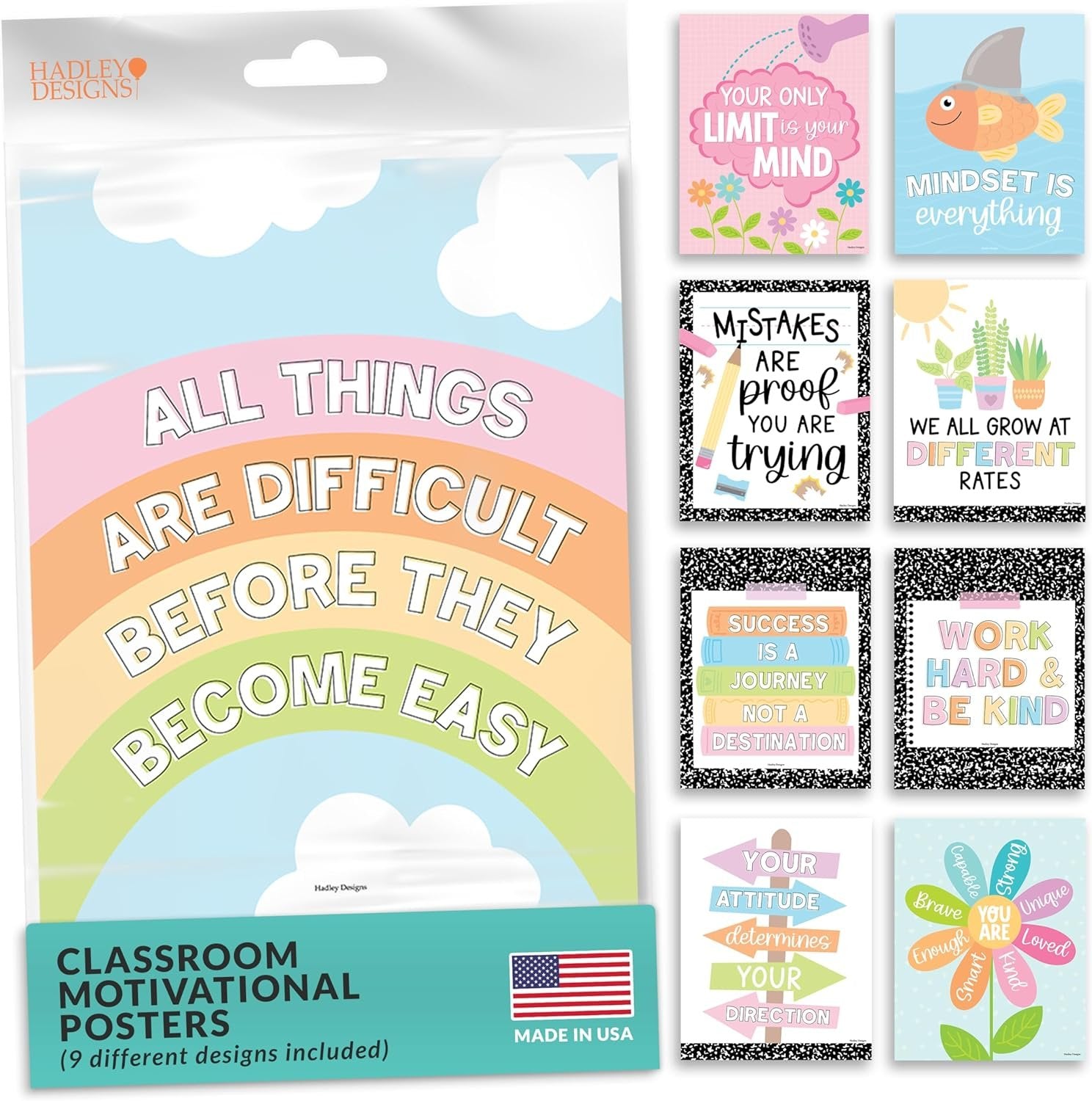 Growth Mindset Kit, Colorful 9 Poster Pack
