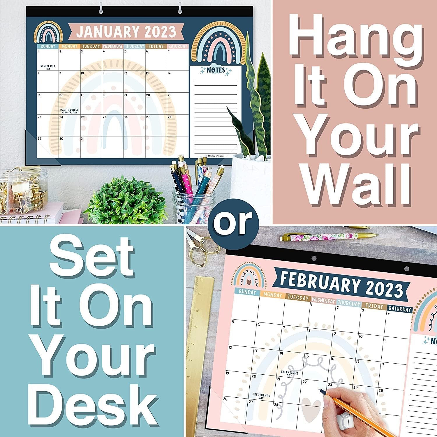 Boho Large Desk Calendar 2023-2024 Calendar Desk Pad - 18 Month Calendar For Desk Calendars 2023-2024, 2023 Desk Planner 2023 Desk Calendar 11x17, Large Calendar 2023-2024 For Wall Calender 2023