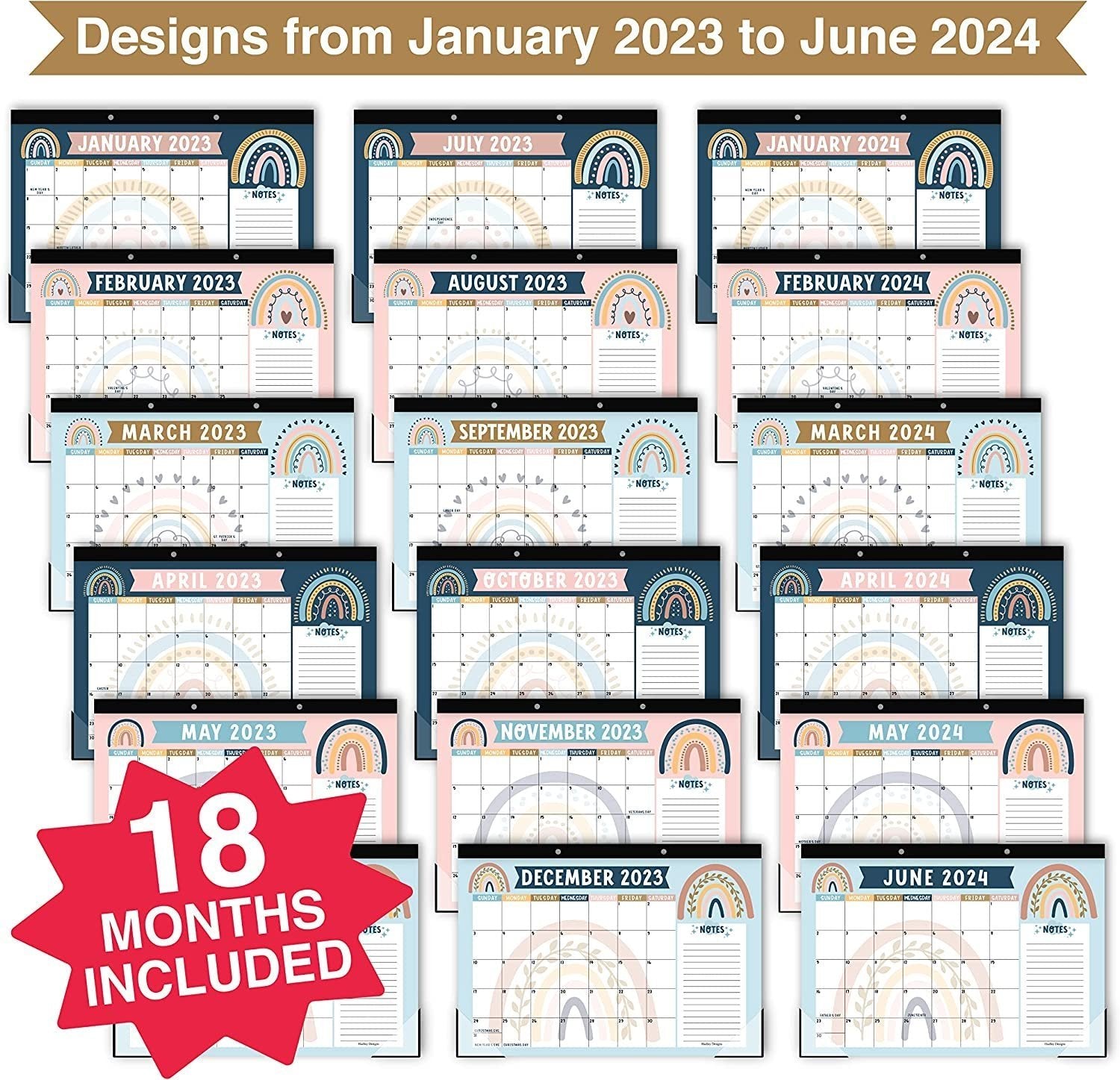 Boho Large Desk Calendar 2023-2024 Calendar Desk Pad - 18 Month Calendar For Desk Calendars 2023-2024, 2023 Desk Planner 2023 Desk Calendar 11x17, Large Calendar 2023-2024 For Wall Calender 2023