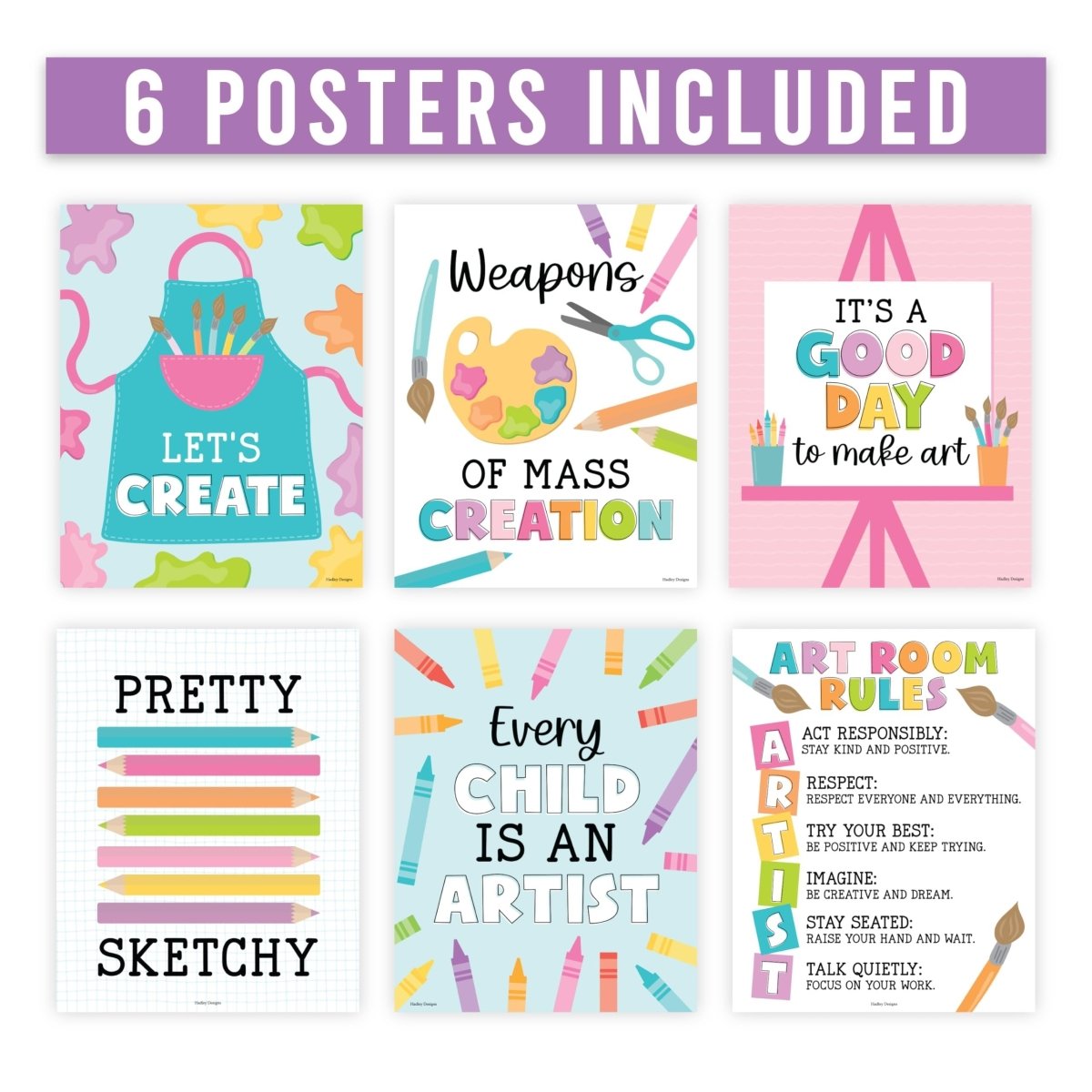 Motivational Art Posters, Colorful Pack of 6 - Hadley Designs Prek