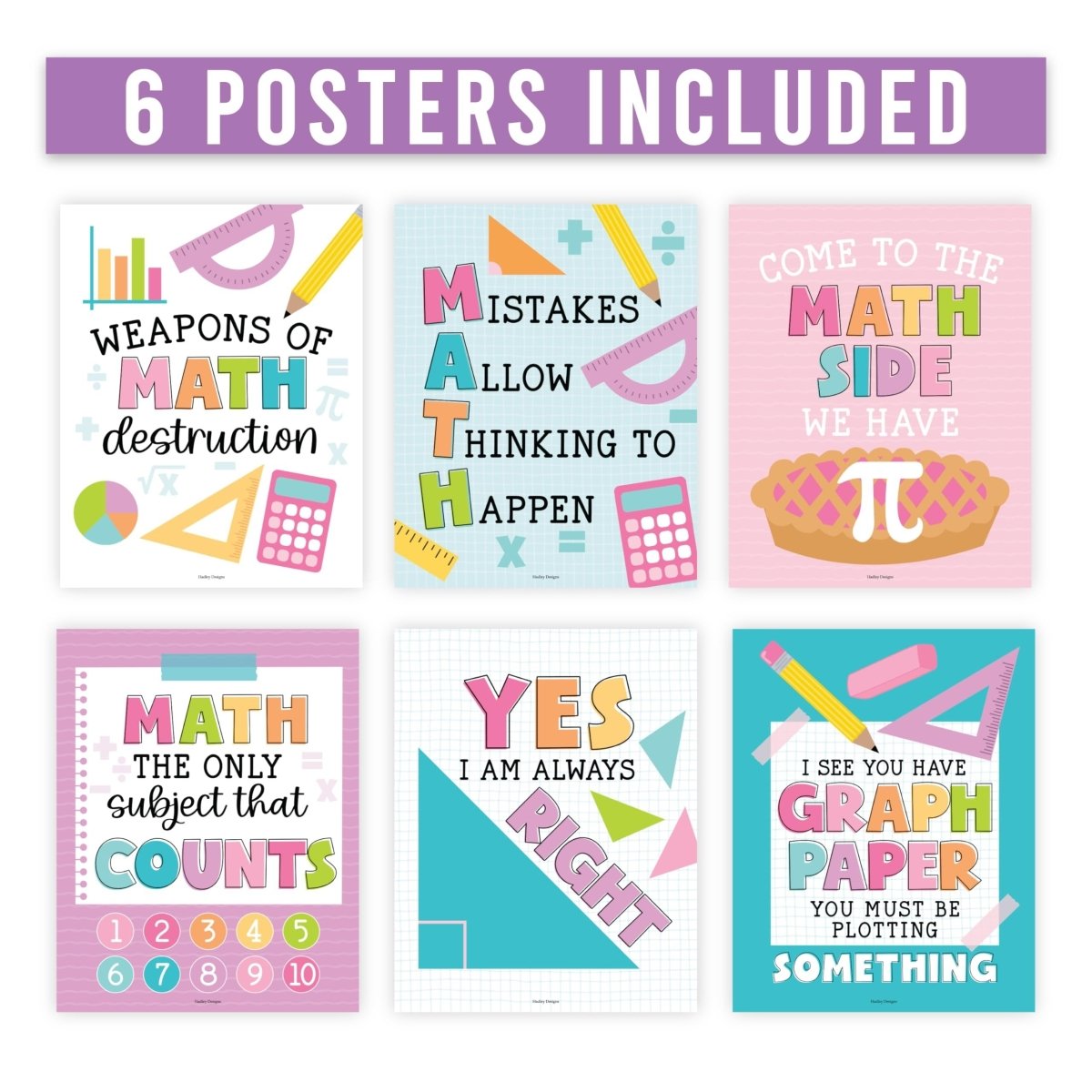 Motivational Math Posters, Colorful Pack of 6 - Hadley Designs Prek
