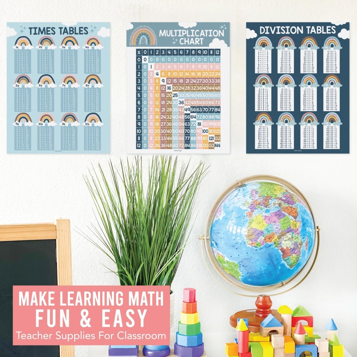 Multiplication & Division Kit: Boho 9 Poster Pack - Hadley Designs Prek