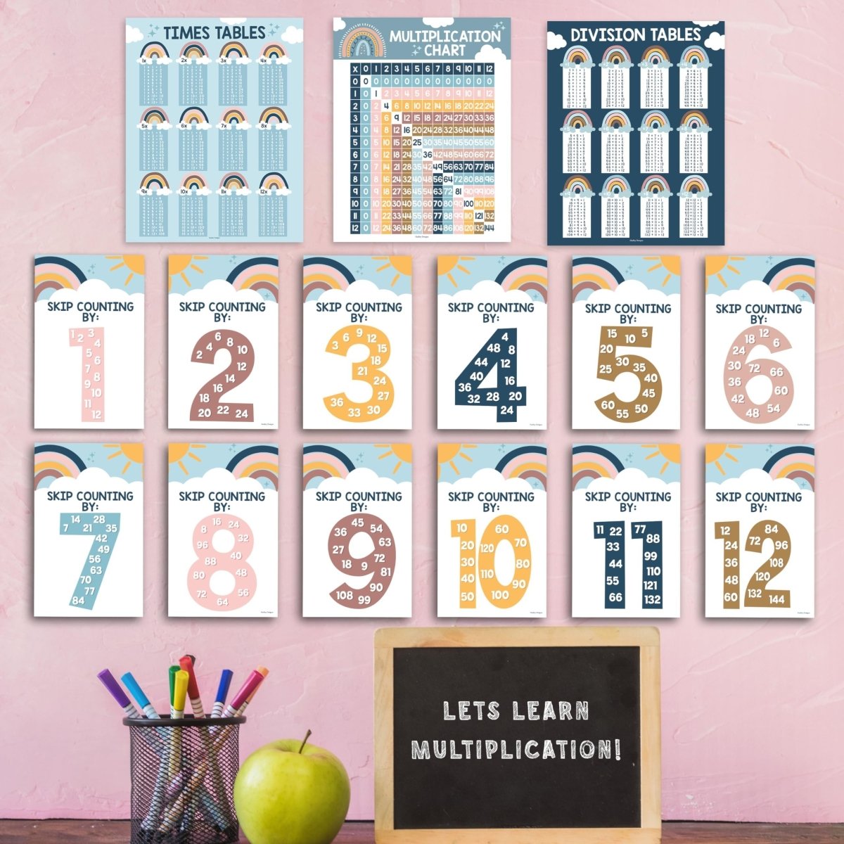 Multiplication & Division Kit: Boho 9 Poster Pack - Hadley Designs Prek