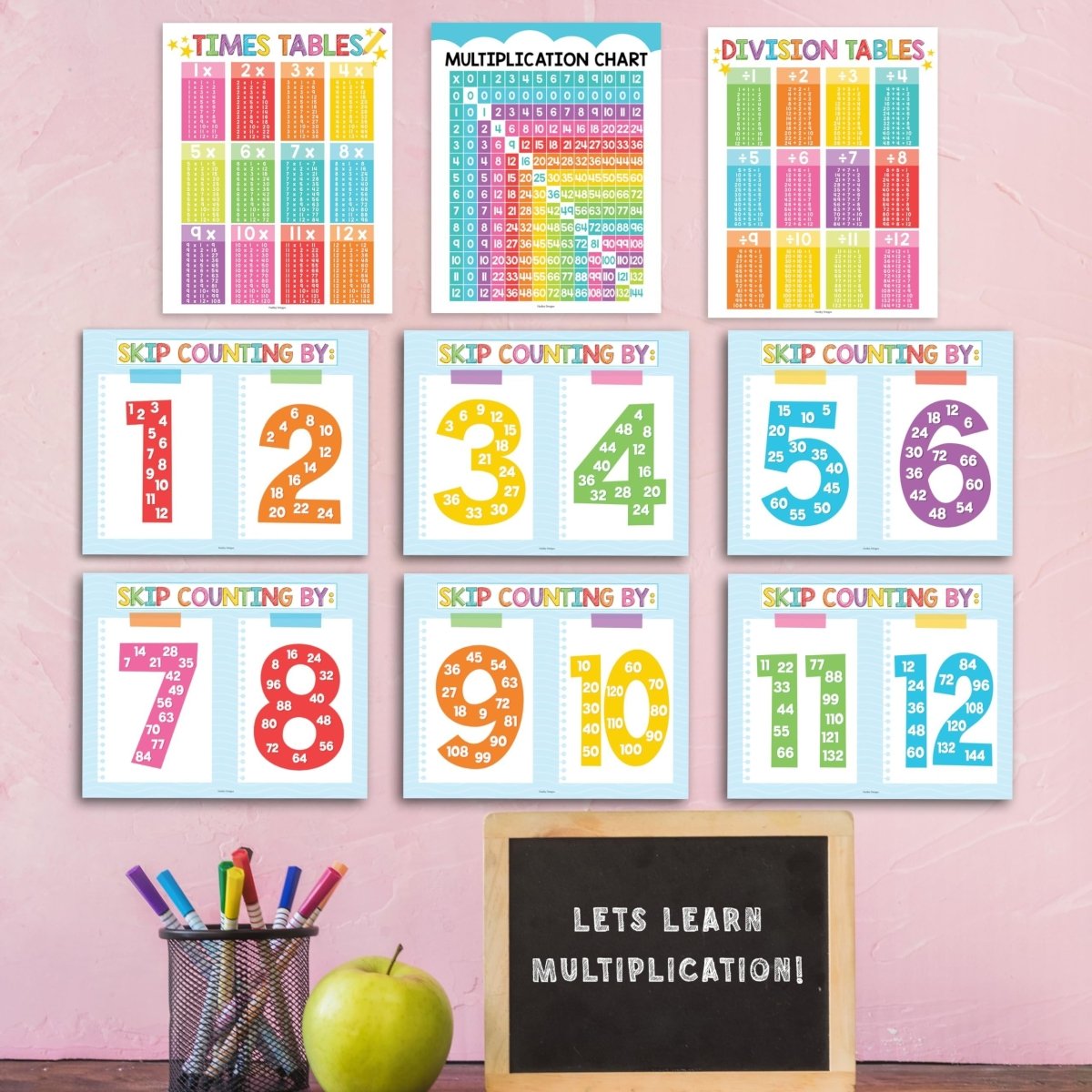 Multiplication & Division Kit: Colorful 9 Poster Pack - Hadley Designs Prek