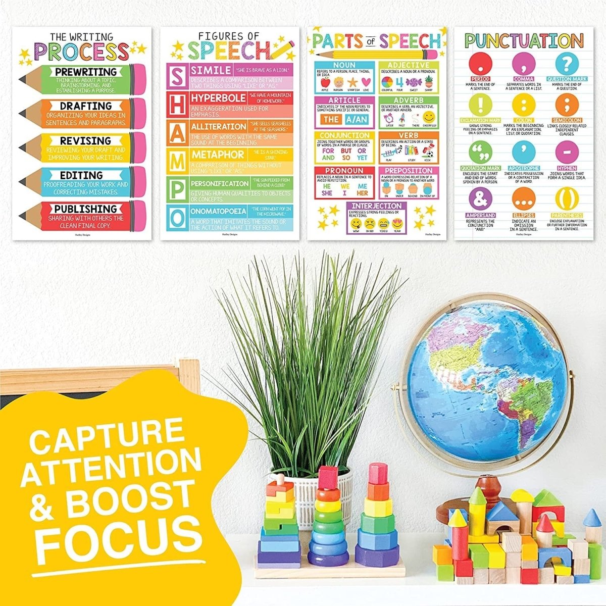 Parts of Speech Kit: Colorful 4 Poster Pack - Hadley Designs Prek