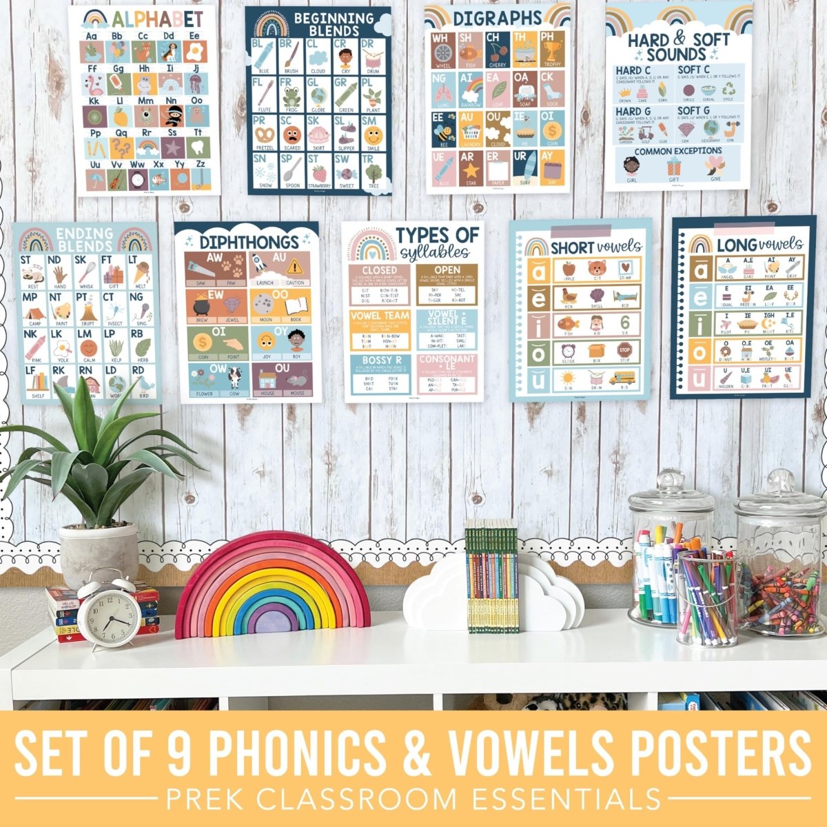 Phonics Foundations Kit: Boho 9 Poster Pack - Hadley Designs Prek