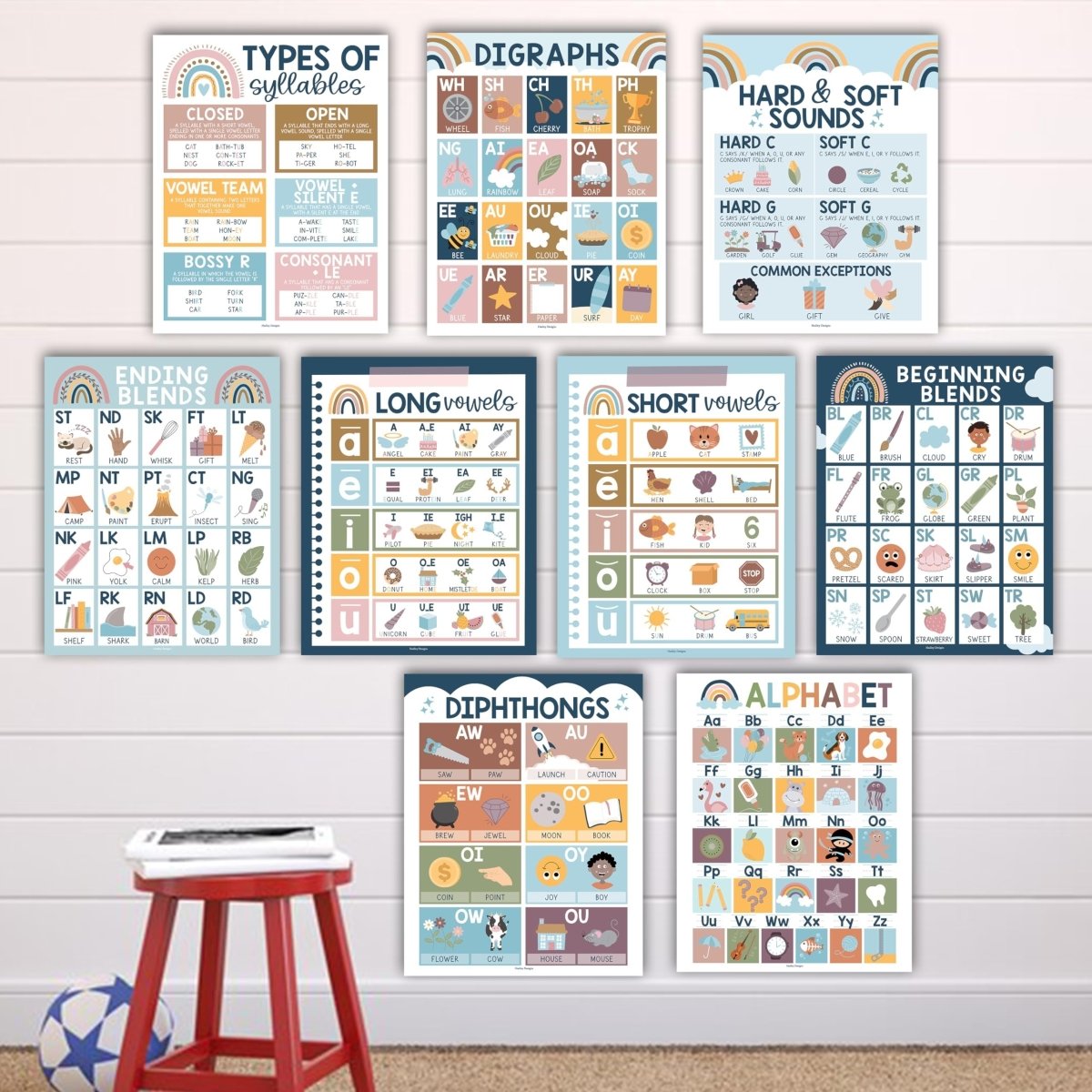 Phonics Foundations Kit: Boho 9 Poster Pack - Hadley Designs Prek