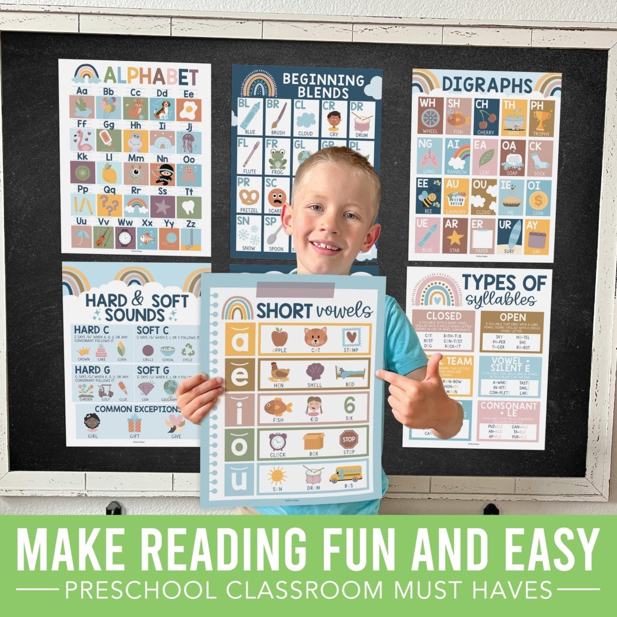 Phonics Foundations Kit: Boho 9 Poster Pack - Hadley Designs Prek
