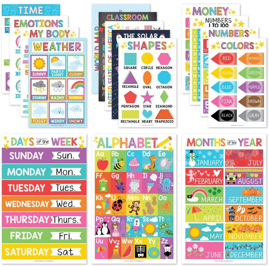 Prek Educational Starter Kit: Colorful 16 Poster Pack - Hadley Designs Prek