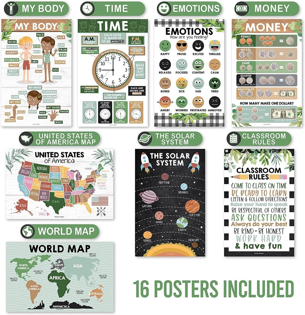 Preschool Head Start Kit, Botanical 16 Poster Pack - Hadley Designs Prek