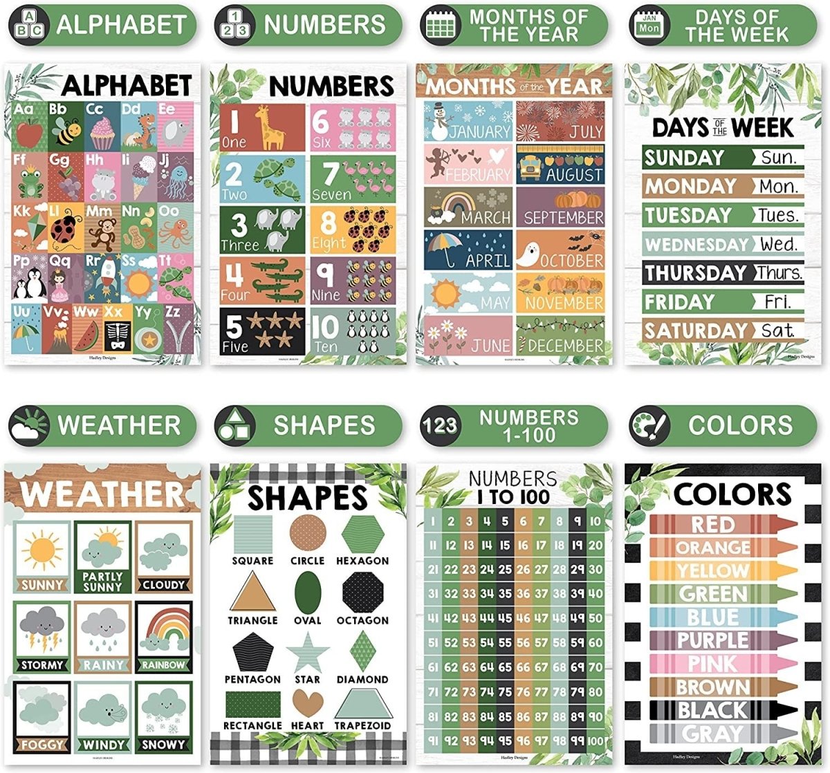 Preschool Head Start Kit, Botanical 16 Poster Pack - Hadley Designs Prek