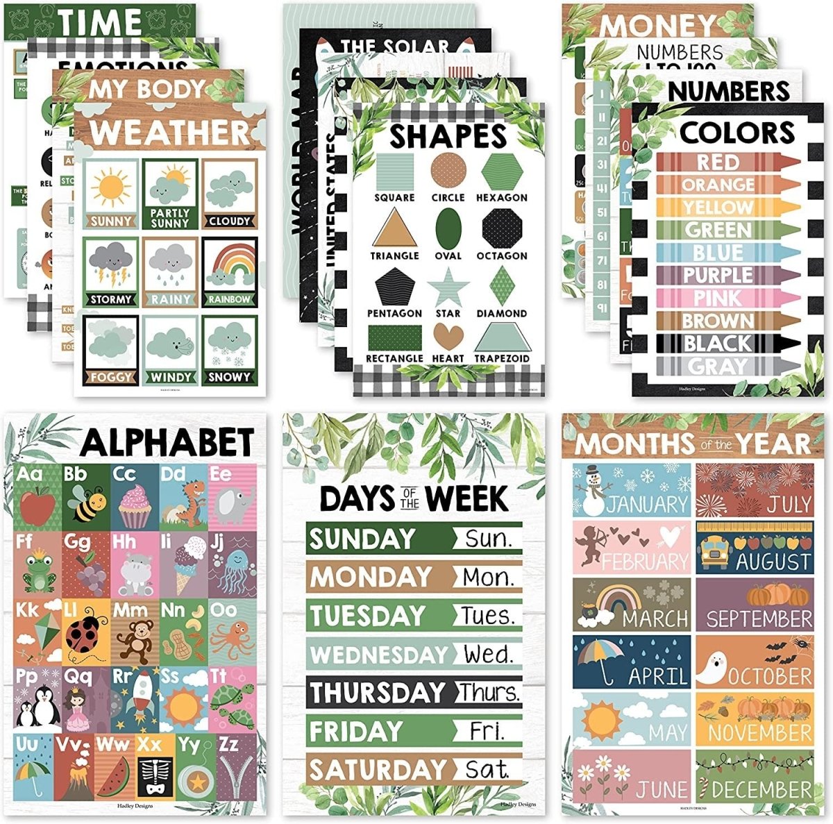 Preschool Head Start Kit, Botanical 16 Poster Pack - Hadley Designs Prek