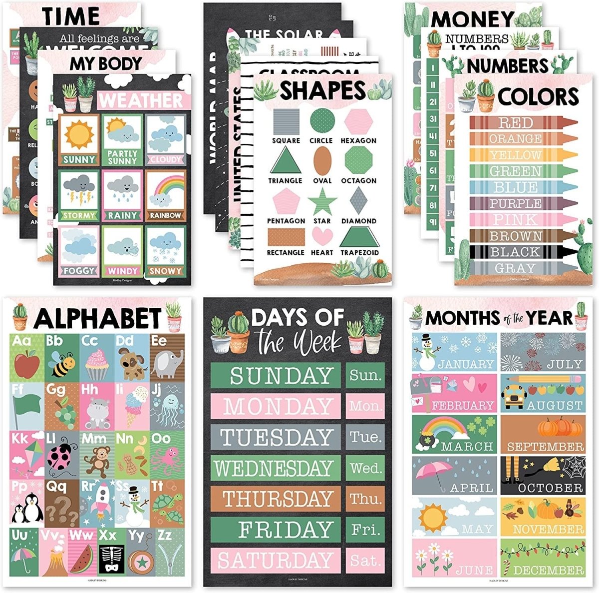 Preschool Head Start Kit, Cactus 16 Poster Pack - Hadley Designs Prek