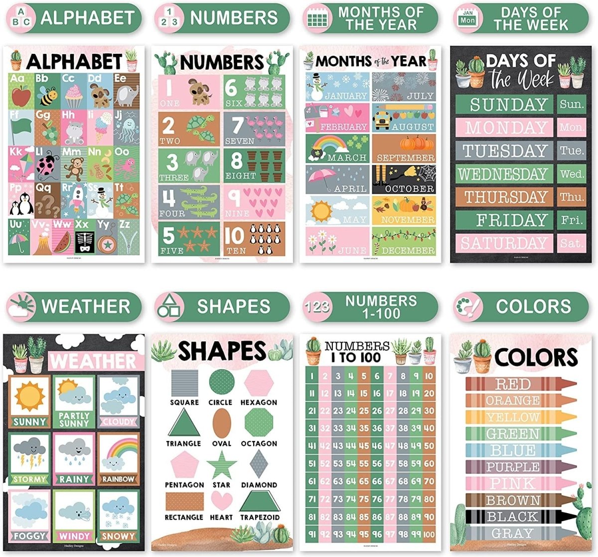 Preschool Head Start Kit, Cactus 16 Poster Pack - Hadley Designs Prek